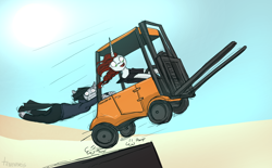 Size: 3000x1861 | Tagged: safe, artist:tenenbris, oc, oc:abel masei, oc:patricia sorg, desert, forklift