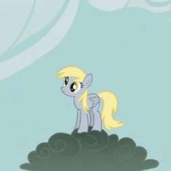 Size: 329x329 | Tagged: safe, screencap, derpy hooves, pegasus, pony, g4, the last roundup, animated, cloud, cropped, electrocution, female, i just don't know what went wrong, jumping, lightning, solo
