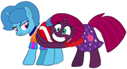 Size: 1816x985 | Tagged: safe, artist:徐詩珮, fizzlepop berrytwist, spring rain, tempest shadow, pony, unicorn, series:sprglitemplight diary, series:sprglitemplight life jacket days, series:springshadowdrops diary, series:springshadowdrops life jacket days, g4, shadow play, alternate universe, base used, broken horn, butt touch, butthug, cute, female, horn, lesbian, lifeguard, lifeguard spring rain, paw patrol, pinkie hugging applejack's butt, ship:springshadow, shipping, simple background, spring rain is not amused, springbetes, tempestbetes, transparent background, unamused