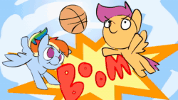 Size: 3840x2160 | Tagged: safe, artist:deadlycomics, edit, applejack, rainbow dash, scootaloo, twilight sparkle, oc, unnamed oc, pony, ponies the anthology vi, g4, 4k, aaron carter, ace attorney, animated, basketball, food, high res, jam, shaquille o'neal, sound, sports, webm