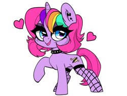 Size: 964x724 | Tagged: safe, artist:techycutie, oc, oc only, oc:techy twinkle, pony, unicorn, :p, bedroom eyes, choker, eyeliner, eyeshadow, fishnet stockings, makeup, piercing, tongue out