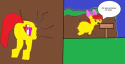 Size: 1280x656 | Tagged: safe, artist:coltfan97, apple bloom, g4, 1000 hours in ms paint, movie reference, rabbit hole, stuck, winnie the pooh