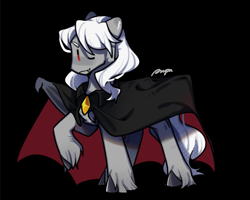 Size: 999x799 | Tagged: safe, artist:snowillusory, oc, oc:dracula, vampire, vampony, black background, cape, clothes, male, one eye closed, simple background, stallion, wink