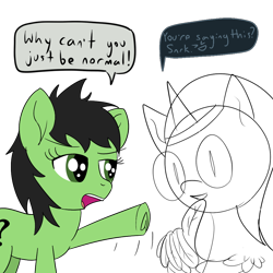 Size: 1024x1024 | Tagged: safe, artist:poniidesu, oc, oc:filly anon, oc:nyx, alicorn, earth pony, pony, 4chan, alicorn oc, colored, cute, dialogue, drawthread, duo, emoji, female, filly, flat colors, horn, lineart, ocbetes, request, requested art, simple background, sketch, speech, speech bubble, text, thinking, transparent background, underhoof, wings