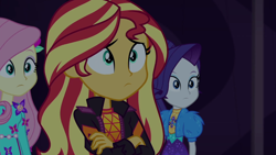 Size: 1920x1080 | Tagged: safe, screencap, fluttershy, rarity, sunset shimmer, equestria girls, equestria girls specials, g4, my little pony equestria girls: better together, my little pony equestria girls: sunset's backstage pass, female, music festival outfit