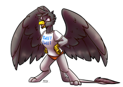 Size: 2150x1512 | Tagged: safe, artist:lrusu, oc, oc only, oc:kira, griffon, anthro, digitigrade anthro, breasts, clothes, female, griffon oc, panties, shirt, simple background, solo, transparent background, underwear