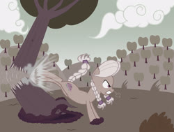 Size: 2586x1956 | Tagged: safe, artist:mashoart, granny smith, earth pony, pony, g4, angry, apple, apple tree, bad day, badass, female, solo, tree, young granny smith, younger