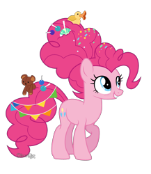 Size: 2208x2544 | Tagged: safe, artist:dianamur, pinkie pie, earth pony, pony, g4, the last problem, candy, candy in hair, confetti, female, food, high res, lollipop, mare, older, older pinkie pie, rubber duck, simple background, solo, teddy bear, transparent background