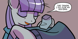 Size: 1018x514 | Tagged: safe, artist:kate sherron, idw, boulder (g4), maud pie, earth pony, pony, g4, spoiler:comic, spoiler:comic86, equestria's best big sister, eyes closed, female, mare, smiling, speech, when she smiles