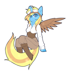 Size: 2298x2394 | Tagged: safe, artist:vitrei, oc, oc only, oc:skydreams, unicorn, anthro, artificial wings, augmented, aviator goggles, boots, clothes, commission, corset, female, goggles, high res, mare, royal equestrian skyguard, shoes, simple background, solo, steampunk, transparent background, wings