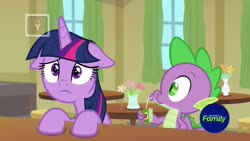 Size: 1920x1080 | Tagged: safe, screencap, spike, twilight sparkle, alicorn, dragon, pony, g4, the point of no return, discovery family, discovery family logo, floppy ears, juice, juice box, logo, tv rating, tv-y, twilight sparkle (alicorn), winged spike, wings