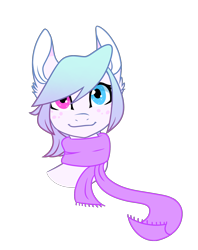 Size: 1456x1843 | Tagged: safe, artist:koloredkat, part of a set, oc, oc only, pony, bust, clothes, freckles, heterochromia, scarf, simple background, smiling, solo, transparent background, ych result