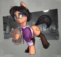 Size: 2064x1960 | Tagged: safe, artist:rexyseven, earth pony, pony, clothes, female, glasses, mare, miss pauling, ponified, shirt, solo, team fortress 2