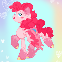 Size: 1000x1000 | Tagged: safe, artist:maniokthecat, pinkie pie, pegasus, pony, g4, female, g5 concept leak style, g5 concept leaks, mare, pegasus pinkie pie, pinkie pie (g5 concept leak), race swap, redesign, tongue out, wings