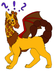 Size: 5107x6565 | Tagged: safe, artist:chili19, oc, oc only, giraffe, hybrid, manticore, absurd resolution, confused, exclamation point, interrobang, question mark, simple background, solo, white background