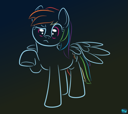 Size: 555x494 | Tagged: safe, artist:quint-t-w, rainbow dash, pegasus, pony, g4, female, gradient background, head tilt, looking at you, minimalist, modern art, raised hoof, solo, unsure, wavy mouth
