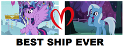 Size: 632x239 | Tagged: safe, edit, edited screencap, screencap, trixie, twilight sparkle, alicorn, pony, g4, apple, apple tree, best ship, female, lesbian, opinion, ship:twixie, shipping, shipping domino, tree, twilight sparkle (alicorn), twilight's castle