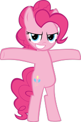 Size: 6657x10000 | Tagged: safe, artist:ace play, pinkie pie, earth pony, pony, semi-anthro, g4, absurd resolution, arm hooves, asserting dominance, bipedal, evil smile, female, grin, looking at you, simple background, smiling, solo, t pose, transparent background, vector