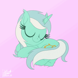 Size: 1000x1000 | Tagged: dead source, safe, artist:livehotsun, lyra heartstrings, pony, unicorn, g4, animated, blinking, curled up, cute, ear fluff, female, lyrabetes, mare, pink background, prone, simple background, sleeping, smiling, solo