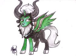 Size: 1024x754 | Tagged: safe, artist:mannybcadavera, lord tirek, oc, oc only, oc:frost d. tart, alicorn, pony, g4, alicorn oc, clothes, cloven hooves, colored hooves, cosplay, costume, horn, male, nose piercing, nose ring, piercing, septum piercing, simple background, solo, traditional art, white background