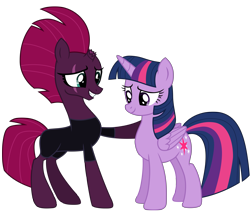 Size: 12012x10137 | Tagged: safe, artist:ejlightning007arts, tempest shadow, twilight sparkle, alicorn, pony, unicorn, g4, my little pony: the movie, base used, broken horn, clothes, eye scar, female, hoof on shoulder, horn, jumpsuit, lesbian, mare, scar, ship:tempestlight, shipping, simple background, smiling, transparent background, twilight sparkle (alicorn), vector