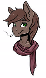 Size: 1624x2737 | Tagged: safe, oc, oc only, oc:brewer, oc:noble brew, earth pony, anthro, bust, cigarette, clothes, ear fluff, scarf