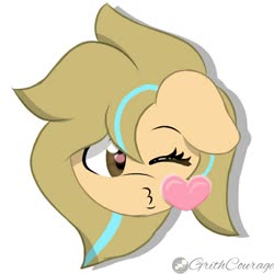 Size: 1280x1280 | Tagged: safe, artist:grithcourage, oc, oc:grith courage, earth pony, pony, cute, cutie mark, head, kissing, love, love eyes, simple background, trace