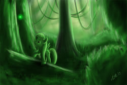 Size: 1100x733 | Tagged: safe, artist:zigword, fluttershy, pegasus, pony, g4, female, forest, forest spirit, log, mare, solo, tree