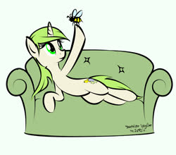 Size: 683x600 | Tagged: safe, artist:zigword, oc, oc only, oc:lazyone, bee, insect, pony, couch, solo