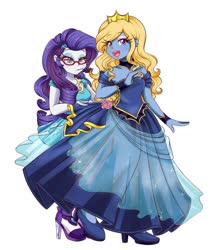 Size: 1280x1467 | Tagged: safe, artist:lucy-tan, rarity, oc, oc:azure/sapphire, human, equestria girls, g4, anime, clothes, crossdressing, dress, ear piercing, earring, equestria girls-ified, female, femboy, glasses, gown, high heels, jewelry, makeup, male, piercing, rarity's glasses, shoes, traditional art, wig