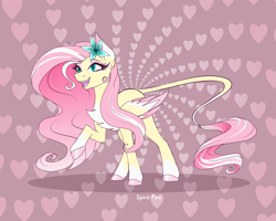 Size: 2000x1600 | Tagged: safe, artist:celes-969, fluttershy, pegasus, pony, g4, chest fluff, colored wings, colored wingtips, female, flower, flower in hair, leonine tail, mare, open mouth, redesign, smiling