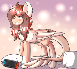 Size: 3600x3240 | Tagged: safe, oc, oc only, oc:mun, pegasus, pony, female, high res, mare, pillow, solo, tongue out