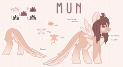 Size: 4911x2668 | Tagged: safe, artist:mxnxii, oc, oc only, oc:mun, pegasus, pony, augmented tail, female, mare, reference sheet, solo