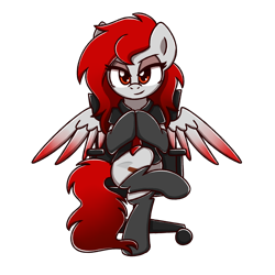 Size: 2048x2048 | Tagged: source needed, useless source url, safe, artist:sugar morning, oc, oc only, oc:ketsueki shēdo, pegasus, pony, chair, clothes, cutie mark, eyeshadow, female, high res, looking at you, makeup, plotting, plotting your demise, simple background, sitting, socks, spread wings, transparent background, wings
