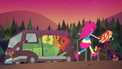 Size: 1920x1080 | Tagged: safe, screencap, pinkie pie, sunset shimmer, equestria girls, equestria girls specials, g4, my little pony equestria girls: better together, my little pony equestria girls: sunset's backstage pass, female, music festival outfit, shoes, sneakers