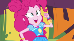 Size: 1920x1080 | Tagged: safe, screencap, pinkie pie, equestria girls, equestria girls specials, g4, my little pony equestria girls: better together, my little pony equestria girls: sunset's backstage pass, female, geode of sugar bombs, magical geodes, music festival outfit, solo