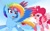 Size: 4320x2700 | Tagged: safe, pinkie pie, rainbow dash, pegasus, pony, g4, cloud, colored wings, female, flying, flying lesson, g5 concept leak style, g5 concept leaks, mare, multicolored wings, pegasus pinkie pie, pinkie pie (g5 concept leak), race swap, rainbow dash (g5 concept leak), rainbow wings, redesign, sky, sweat, tired, wings