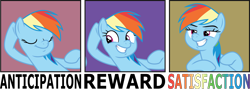Size: 8436x3000 | Tagged: safe, artist:sollace, rainbow dash, pegasus, pony, g4, .svg available, caption, cute, female, grin, show accurate, simple background, smiling, solo, vector