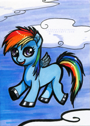 Size: 371x518 | Tagged: safe, artist:astronblackmoon, rainbow dash, pegasus, pony, g4, cloud, female, filly, filly rainbow dash, flying, mare, sky, wings, younger