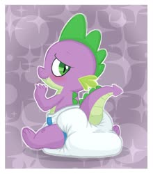 Size: 1743x1977 | Tagged: safe, artist:fillyscoots42, spike, dragon, g4, blushing, diaper, diaper fetish, fetish, male, non-baby in diaper, poofy diaper, solo
