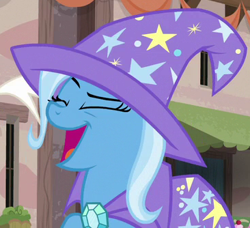 Size: 366x334 | Tagged: safe, screencap, trixie, pony, unicorn, g4, to where and back again, cropped, eyes closed, female, mare, open mouth, raised eyebrow, solo