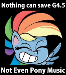 Size: 371x420 | Tagged: safe, anonymous artist, derpibooru exclusive, edit, rainbow dash, pegasus, pony, g4.5, my little pony: pony life, caption, drama, female, g4 purist, image macro, meme, nedm, op is a duck, op is trying to start shit, op isn't even trying anymore, ponified meme, pony life drama, quality, reference, shitposting, solo, text