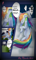 Size: 810x1333 | Tagged: safe, artist:shymemories, fluttershy, rainbow dash, pegasus, pony, comic:dash's nightmare, g4, bed, comic, dream, female, mare, nightmare, pillow