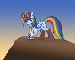 Size: 2738x2190 | Tagged: safe, artist:quintessantriver, rainbow dash, pegasus, pony, g4, boots, clothes, high res, scarf, shoes, steampunk, watch