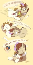 Size: 2130x4096 | Tagged: safe, artist:drtuo4, oc, oc only, oc:dr tuo, oc:draconidsmxz, earth pony, pony, unicorn, eyes closed, female, glasses, glomp, male, mare, nuzzling, stallion