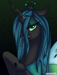 Size: 1000x1300 | Tagged: safe, artist:cottonsweets, queen chrysalis, changeling, changeling queen, g4, bedroom eyes, crown, cute, cutealis, fanart, fangs, female, jewelry, looking at you, queen, regalia, solo