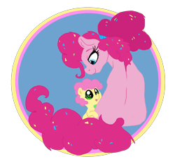 Size: 1484x1404 | Tagged: source needed, safe, artist:smirk, li'l cheese, pinkie pie, the last problem, confetti, cute, duo, foal, ms paint, older, older pinkie pie, simple background, transparent background