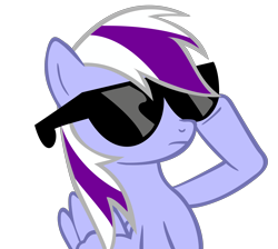 Size: 2516x2250 | Tagged: safe, artist:theironheart, oc, oc only, oc:purple bolt, pegasus, pony, female, high res, mare, pegasus oc, recolor, simple background, sunglasses, transparent background, wings