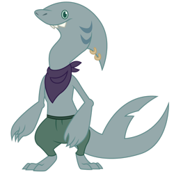 Size: 1024x1024 | Tagged: safe, artist:dragonchaser123, shark, anthro, g4, my little pony: the movie, bandana, clothes, gills, klugetowner, pants, piercing, show trace, simple background, solo, toothy klugetowner, transparent background, unnamed character, unnamed klugetowner, vector