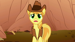 Size: 1280x720 | Tagged: safe, screencap, braeburn, earth pony, pony, g4, over a barrel, frown, male, solo, stallion